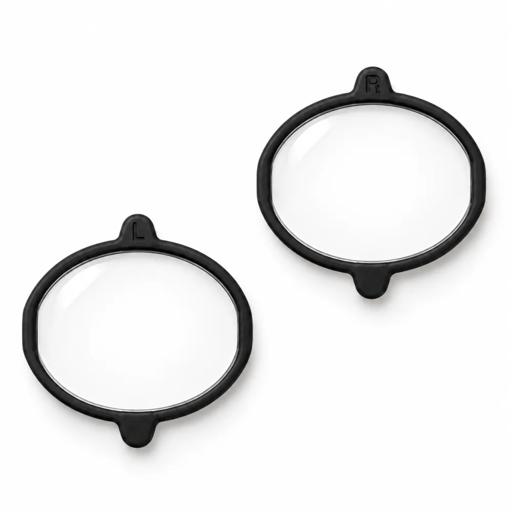 Two URXR One prescription lens inserts in an offset arrangement, marked L and R